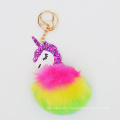 Cute Rainbow Unicorn Keychain Soft Faux Fur Ball Keyring Bag Hanging Pendant